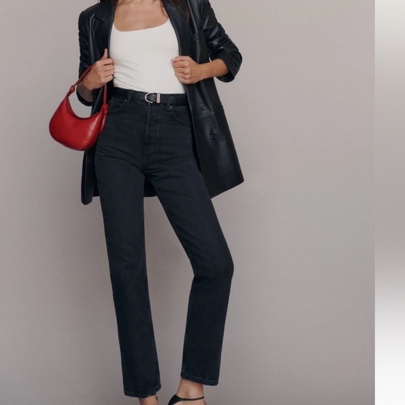 Reformation Cynthia High Rise Straight Jeans in Vana Size 30 Washed Black Button - Picture 1 of 11